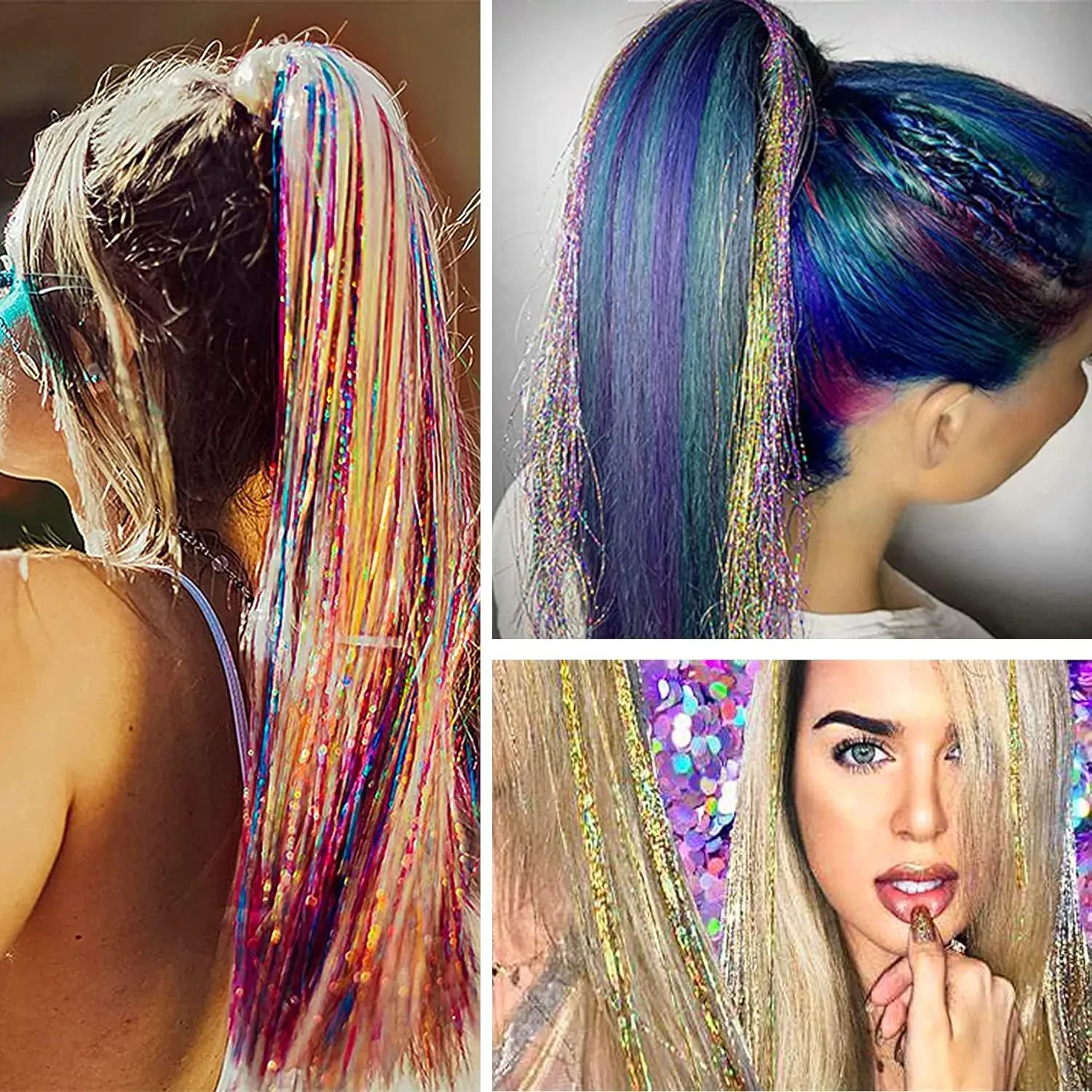 Hair tinsel shimmering strands